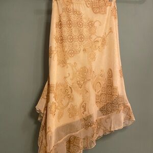 Vintage Asymmetrical Cream Patterned Skirt Size 8